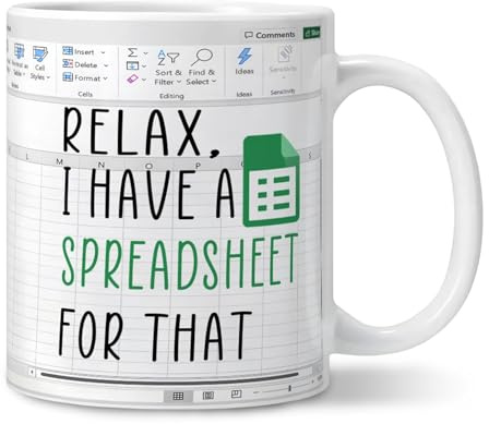 Excel Mug, Relax Spreadsheet Pattern Coffee Cup, Funny Mugs Ideal for Office Desks, Home Breakfasts, Coworker Gifts, Remote Work Sips, Study Nooks & Weekend Brunch Sips