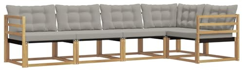 vidaXL Outdoor-Sofagarnitur mit Kissen 5 pcs Weiß und Hellgrau, Moderne Gartenmöbel, Sofa-Kollektion und robuste Terrassenbestuhlung, gemütliche Lounge-Einheit