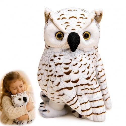 LUMIREX Eule Kuscheltiere, 20 cm Plüschtier, Eulen Geburtstag Deko Stofftier, Weiches Eule Kissen-Plüsch Figur, Niedlich Schneeeule Plüschtier, Eulen Geschenke für Freunde Familie Frauen