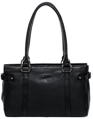 BACCINI Handtasche mit Langen Henkeln echt Leder - Henkeltasche Noemi - Schultertasche Damentasche - Ledertasche Damen schwarz handgefertigt