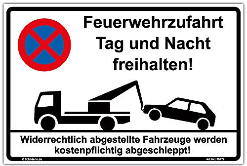Schilderio Hinweisschild Feuerwehrzufahrt Tag und Nacht freihalten Schild 600x400mm Halteverbot stabile Aluminiumverbundplatte 3mm stark inkl. 4 Eckbohrungen