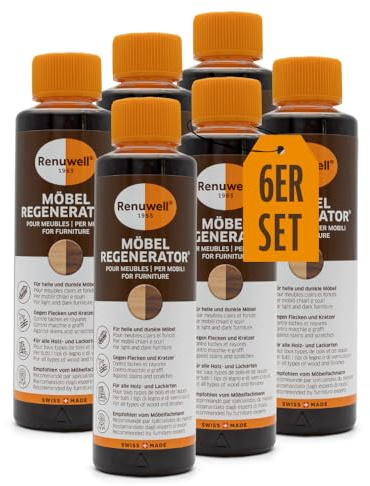 Renuwell Möbel-Regenerator, 6x 270 ml Spar-Set – Intensive Pflege und Regeneration für Holzmöbel und Oberflächen, entfernt Wasserflecken, Kratzer & Hitze-Ringe, Schweizer Qualitätsprodukt