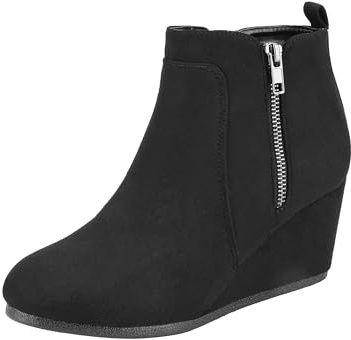 DREAM PAIRS Women's Suede Low Wedges Ankle Boots,Size 7,Black/Suede,DOUBLE