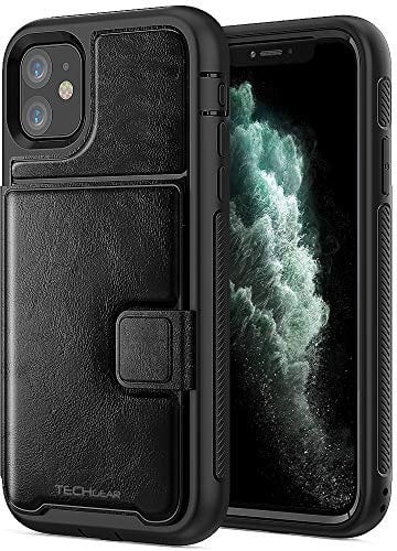 TECHGEAR iPhone 11 Case, Tough Armoured Card Wallet 360 Shock Proof Protective Case Cover with Card Slots Wallet & Stand Compatible with Apple iPhone 11 - Black