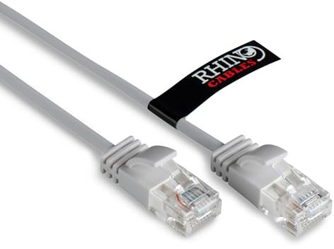 rhinocables Slim CAT 6 High-Speed Gigabit Ethernet Cable - Patch Network Lead for LAN| Snagless UTP Design, LSZH Jacket | RJ45 Connector for Internet, Router, Modem, Smart TV, PC & More (0.5m, Grey)