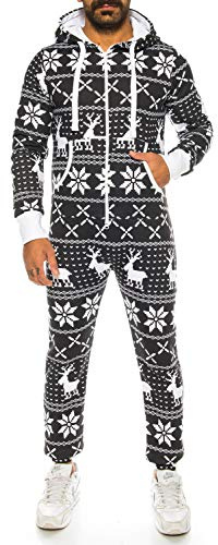 Crazy Age Herren Sternen Jumpsuit Overall Strampelanzug Sweat Latzhose Körperanzug Kapuzenpullis