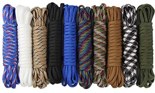 aufodara Kits de Paracord 100 pies 10 Colores Cuerda de Paracaídas para el Aire Libre, Camping, Trenzar Pulseras, Llavero y Collar Perro (D-10PCS X 10FT)