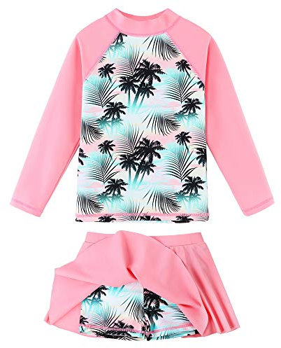 ZNYUNE Kids Girls UPF 50+ UV Sun Protection Rash Guard Swimsuit Long Sleeves Flower Summer Swimming Beach Costume S323 CocoTree 12A