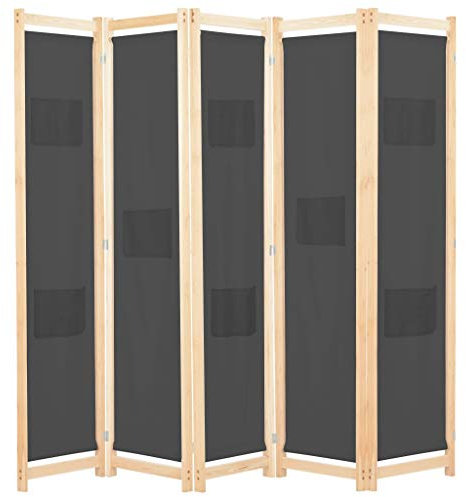 yorten 5-teiliger Klappbar Paravent Raumteiler Raumtrenner Dekorative Sichtschutz 200 x 170 x 4 cm Holzrahmen Grau Stoff