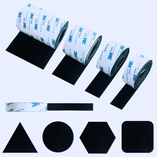 TTBAODAN Filzgleiter Selbstklebend,5 Rollen Selbstklebendes Filz für Möbel beliebige Form zuschneidbar für Stühle, Bodenschutz,Schwarz 100 cm x 10 cm, x 5 cm,x 3 cm,x 2.5 cm, x 1.2cm