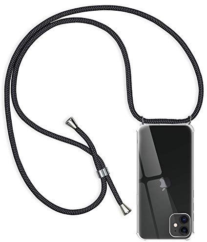 Handyhülle iPhone 11 Hülle mit Band, Handykette Transparent Silikon Stoßfest Schutzhülle für iPhone 11 mit Kordel, TPU Stoßfest Cover zum Umhängen Necklace Halskette, Schwarz