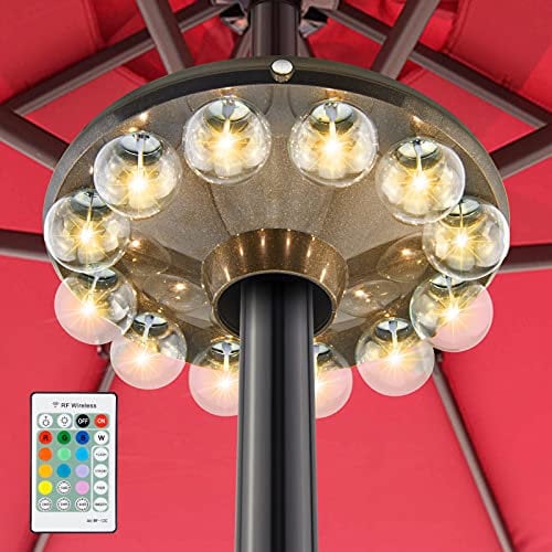 HONWELL LED Parasol Umbrella Lights,Outdoor Patio Umbrella Light,Battery Operated Cantilever Parasol Lights with 12 Clear Bulb, Dimmable Patio Tents Lighting Remote Control for Backyard,Camping Tents