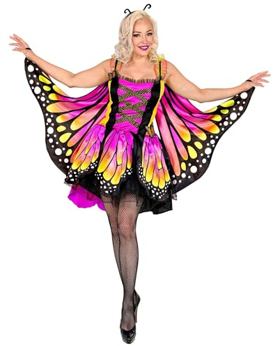 W WIDMANN MILANO Party Fashion - Schmetterling Kostüm Damen | Kleid mit Tutu, Flügeln und Haarreif, Tierkostüm für Karneval und Mottoparty