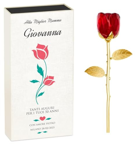 Maverton Rosa Stabilizzata Eterna in Vetro in Scatola Personalizzata | Rose stabilizzate di Cristallo, Soprammobili moderni, Rosso, Oro, Idea Regalo Donna, rosa