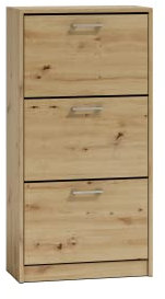 ADGO Paula Schuhschrank mit 3 Klappen 28x60x116cm, Schuhkipper, Schuhregal mit Fächern, Regale für Schuhe, Vertikale Flurmöbel, Kleiderschränke, Schuhkommode, Schuhablage Organizer (Artisan Eiche)