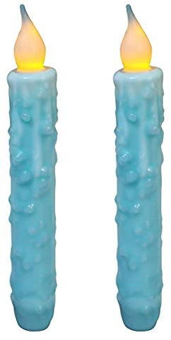 CVHOMEDECO. Echtwachs, handgetaucht, batteriebetrieben, LED-Timer, Kerzen, rustikal, primitiv, flammenlos, 16,5 cm, Blaugrün, 2 Stück in einem Paket