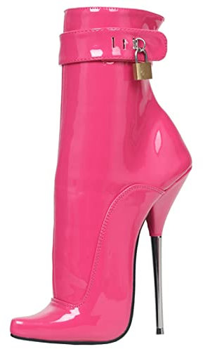 BeAUZQ 7inch Ballett Spitz High Heel Vorhängeschloss Stiefeletten Fetisch High Heels Unisex Herren Damen Pumps Sexy Stripper Club Pole Dance Schuhe,Rosa,44