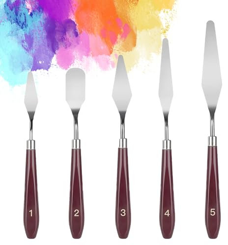 5 Stück Öl-Malen Spachteln Malmesser Set,Edelstahl Spachtel zum Ölgemälde,Perfekt für Ölmalerei,Gouache, Aquarell, Felsmalerei