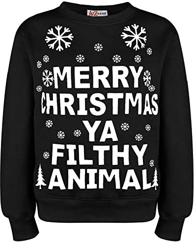 A2Z Mens Womens Merry Christmas Ya Filthy Jumper Comfortable - Ya Filthy Jumper Black Adult 4XL
