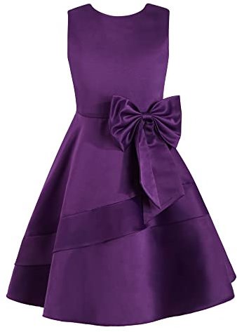iEFiEL Vestito da Cerimonia Bambina Elegante Fiore Ragazza Estivo Abito da Principessa Scollo a V Pageant Damigella Matrimonio Festa Nozze Sera Bowknot Comunione Formale Viola A 12 Anni