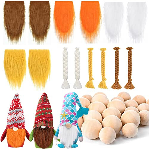 DIY Wichtel Bart Mit Holzkugeln Nase, Vorgeschnittener Wichtelbart Zum Basteln, GNOME Zwergbart Kunstpelzstoff Kunstfell GNOME Für Wichtel Zubehör Kindergeschenke