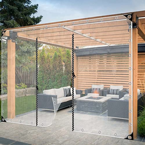 JIwqDY Outdoor Wetterfeste Vorhänge mit Reißverschlusstür Pergola Seitenteil Transparent Wasserdicht PVC Plane für Pavillon, Terrasse, Anpassbar (Color : Clear, Size : 5x3m/16.4x9.8ft)
