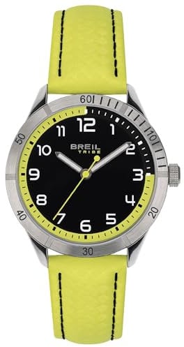 Breil, Collezione Mate, Orologio da Uomo, Orologio Solo Tempo, Sportivo e Multifunzione, con Cinturino, Rehault e Sfera Giallo Lime, Quadrante Nero, Chiusura con Fibbia, Diametro 37 mm, Giallo e Nero