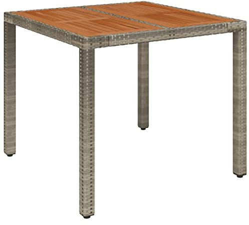 vidaXL Gartentisch mit Holzplatte Terrassentisch Tisch Esstisch Balkontisch Partytisch Gartenmöbel Garten Grau 90x90x75cm Poly Rattan