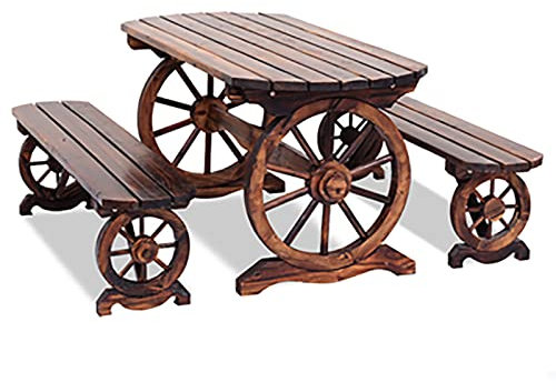 ZDMZR 2 Bänke Und EIN Tisch, Gartenstühle, Outdoor Stühle Set, Outdoor Terrassenstühle, Outdoor Bänke mit Rädern, Holz Garten Outdoor Bänke, Gartenmöbel Massivholz (Color : B, Size : 140cm/55.1in)