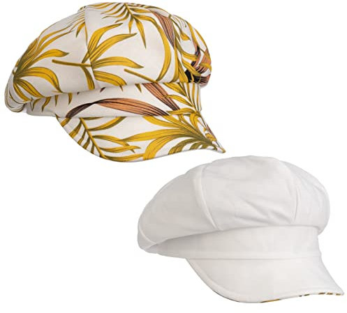 Mayser Camilla Leaves Ballonmütze Schirmmütze Schildmütze Wendecap Damen - Made in The EU mit Schirm, Schirm Sommer Frühling-Sommer - One Size weiß