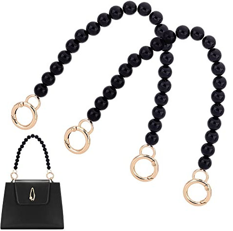 PandaHall 2 Stück 30cm Imitationsperle Geldbörsenketten, 12mm Ersatz-Taschenkette Aus Schwarzer Perle Mit Goldenen Verschlüssen, Kurze Taschenketten, Dekorationen Für Damen, Clutch, Tragetaschen