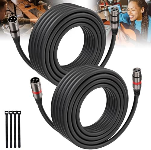 XLR Cables 25FT/8M 2 Packs, Premium Heavy Duty Balanced Microphone Cable with 3-Pin XLR Male to Female Microphone Cord Connector Compatible with Microphones,Mixer,Speaker Systems,Preamps and More