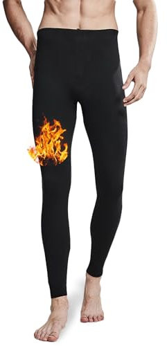 ACHTELEPHS Herren Thermounterhose aus Baumwolle Thermo Unterhosen Gefütterte Leggings Skiunterwäsche Schwarz XXL