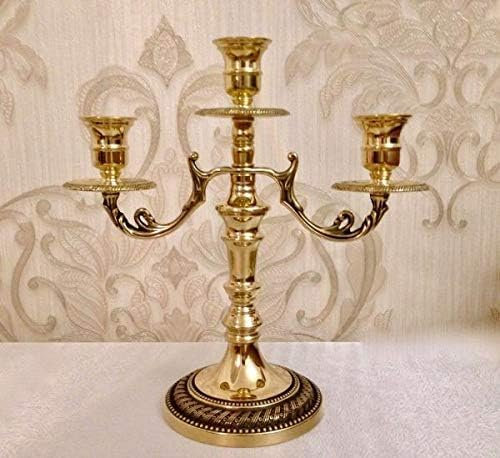 Messing ANTIK Kerzenständer Kerzenleuchter 3 Flammen Gold 26cm Massiv Kandelaber Gedeckte Tisch Tischleuchter Armleuchter Made IN Italy 00582