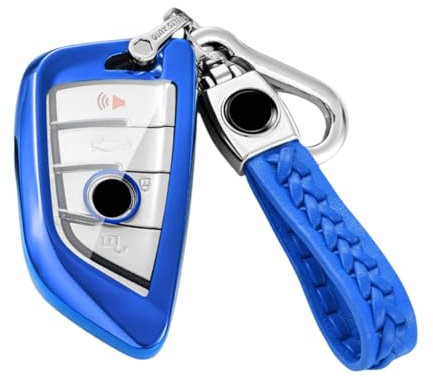 【4 Couleurs】 Z.MYUKI Serie 2 Active Tourer F45 Coque clé avec Porte Clef pour BMW Serie 2 Gran Tourer F46 Accessoire Original Protection clé (Bleu)