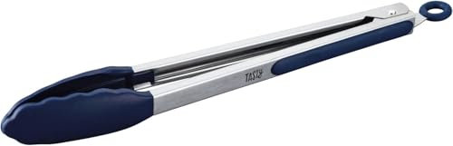 Tasty Küchenzange Edelstahl & TPE Griff, Silikon-Funktionsteil, 34,5x4,5cm – Ideal für Fleisch, Gemüse & Mehr in Blau/Silber