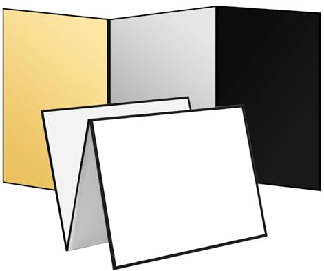 Meking 17 x 12 Light Reflector, 4 in 1 Photography Reflector Cardboard, Folding Light Diffuser Board for Food and Product Photography Lighting - White/Black/Glod/Silver, 2 Pack