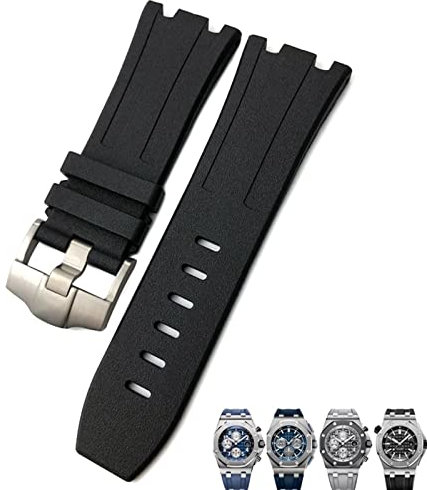 DJDLFA Weiche FKM Fluoro Gummi Uhrenarmband 28mm Für AP Strap Audemars Piguet ROYAL OAK OFFSHORE Tauchen Wasserdicht Sport Uhr Band, 28x24mm, Achat