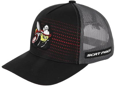 Dodge Scat Pack Baseballmütze mit gesticktem Logo, mittleres Profil, fünf Paneele, strukturierte Kappe, Snapback-Verschluss, Schwarz/Anthrazitgrau/Rot, Schwarz/Grau/Anthrazit/Rot, Einheitsgr��e