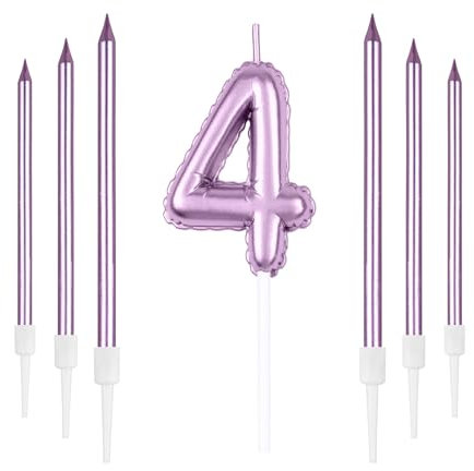 Pink Birthday Candle Set with 4 Numbered & 6 Long Candles - Happy 4th Birthday!