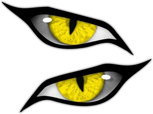 Confezione da 2 adesivi in vinile con occhi malvagi per casco, per auto, moto, colore giallo, ogni adesivo misura 166 mm x 68 mm