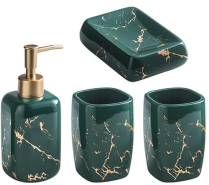 Icegrey Set da Bagno 4 Pezzi di Accessori di Lusso Con Tavolo Luminoso e Decorazione Verde