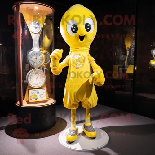 REDBROKOLY Costume de mascotte sablier jaune habillé d'un t-shirt graphique et de bracelets de cheville