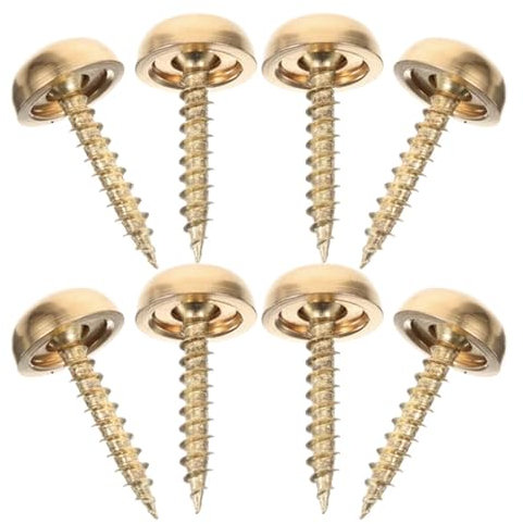 Vokenforu 8 Sets Mirror Screws, 13 mm, Yellow Brass, Dome Head, Self Tapping, Bass Mirror Covers with Decorative Caps for Tables, Bath Plates, Furniture Fittings