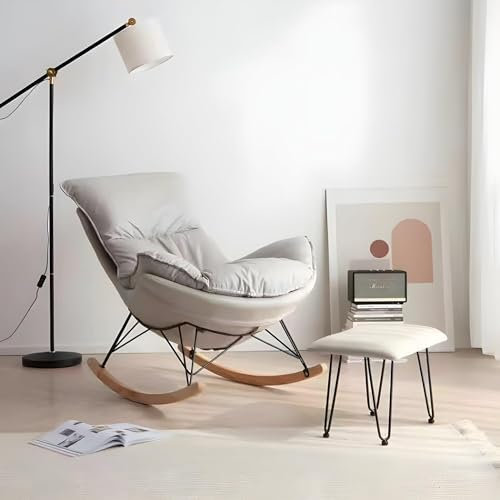 JIESOO Moderner Schaukelstuhl, Wasserabweisender Balkonstuhl Aus Technischem Stoff, Lounge-Sofa-Wohnzimmerstuhl (Color : Grey Rocking Chair with Ottomans)