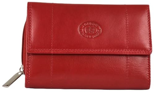 Ladies Soft Real Nappa Leather Zip-Around Purse with Front Flap and Double Credit Card Swing Section - Dark Red