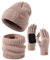 FISFET Mütze, Schal & Handschuh-Sets für Herren Damen, Strick Gefüttert Beanie Mütze Winter Touchscreen Handschuhe Schal Wärmer für Kaltes Wetter 3-in-1 Geschenk Set für den Winter(Helles Khaki)
