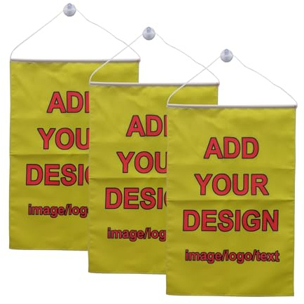Personalisierte vertikale Flagge mit Saugnapf, personalisierbar, Banner zum Aufhängen an der Wand (10 x 15 cm)