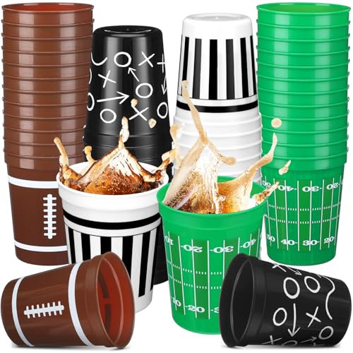 Tioncy 48 Pack Football Plastic Cups 16 Oz Football Theme Disposable Cups 4 Designs Football Plastic Drinking Cups Bulk Assorted Sports Rugby Party Supply Drinkware for Coffee Beer Cream Snacks