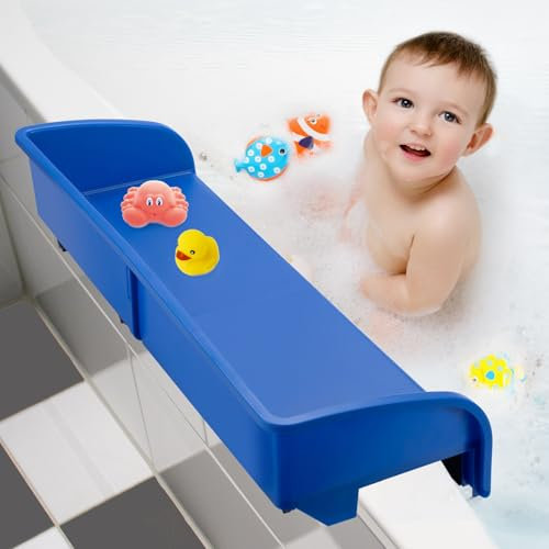 Resseor Bathtub Splash Guard, Bathtub Splash Guard for Tub Kids, Splash Guard for Bathtub Kids, Bathtub Splash Guard Play Shelf Area for Kids - Blue